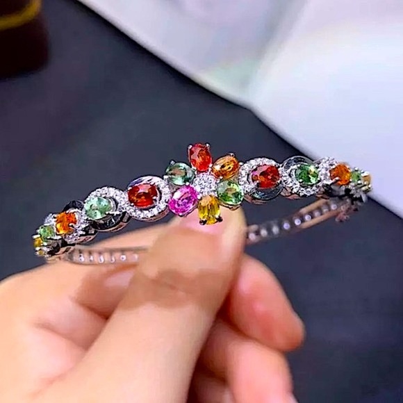 Multicolor Cubic Zirconia Bangle Bracelet - Picture 2 of 4